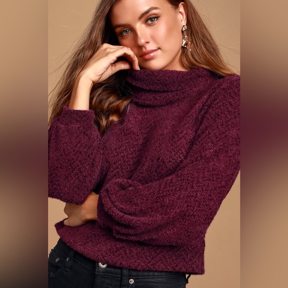 Lulu’s Avrina Wine Red Knit Turtleneck Cropped Sweater Top SZ XL - Picture 1 of 5